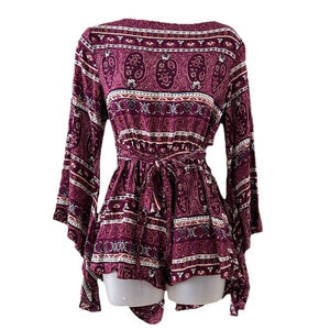 Womens‎ Romper Paisley Small Tie Back Belll Sleeves Boho Festival Fairy Hippie